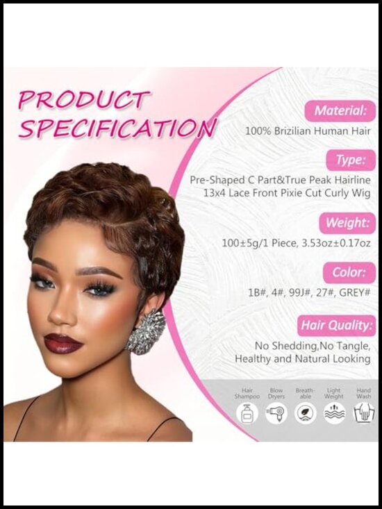 Short Curly Pixie Cut 13x4 HD Lace Front Wig 100% Human Hair Glueless Layered